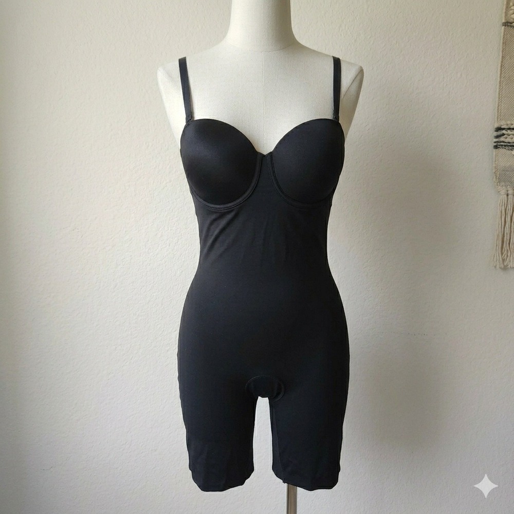 Spanx Womens Suit Your Fancy Bodysuit XS Black Underwire Mid-Thigh Shapewear